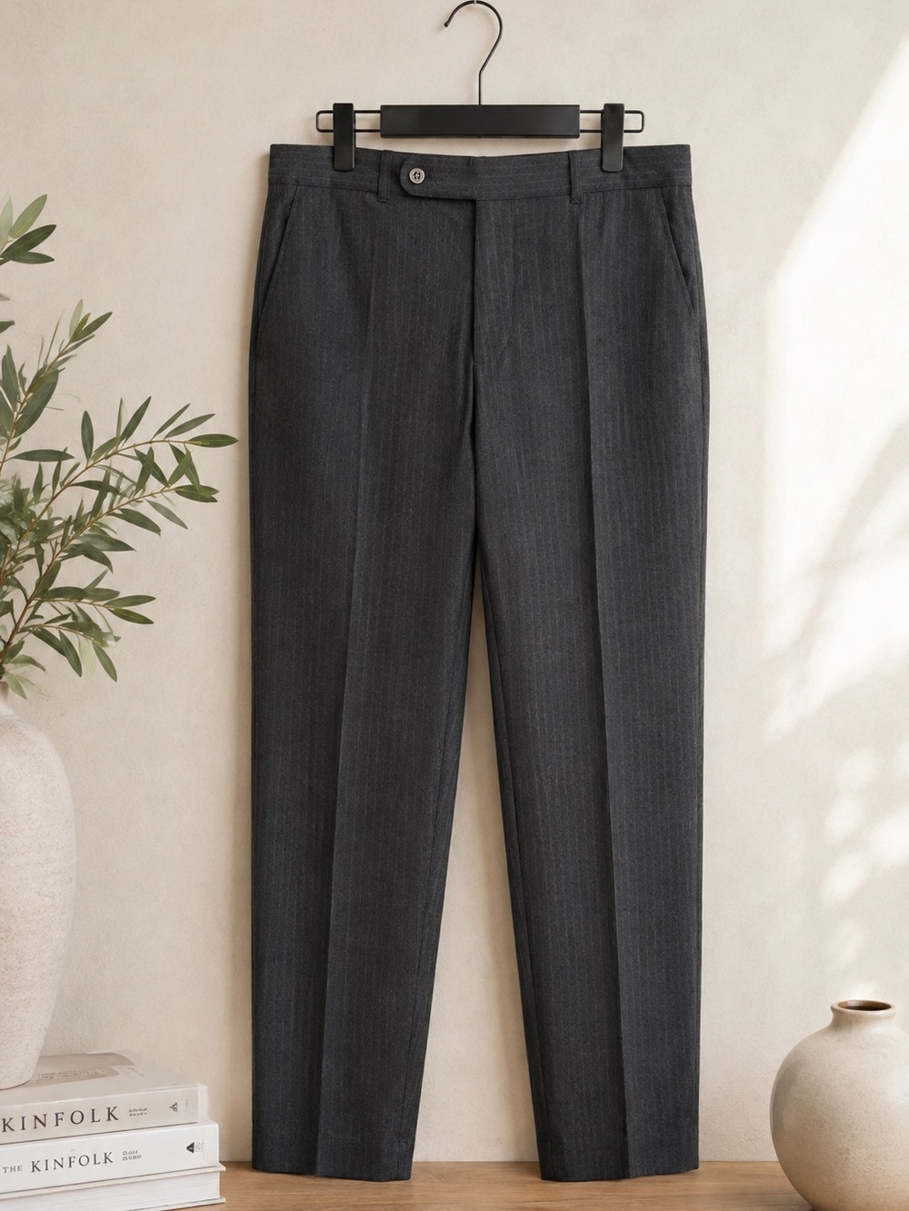 Maxwell’s Vintage Men’s 100% Wool Pinstripe Dress Pants Gray